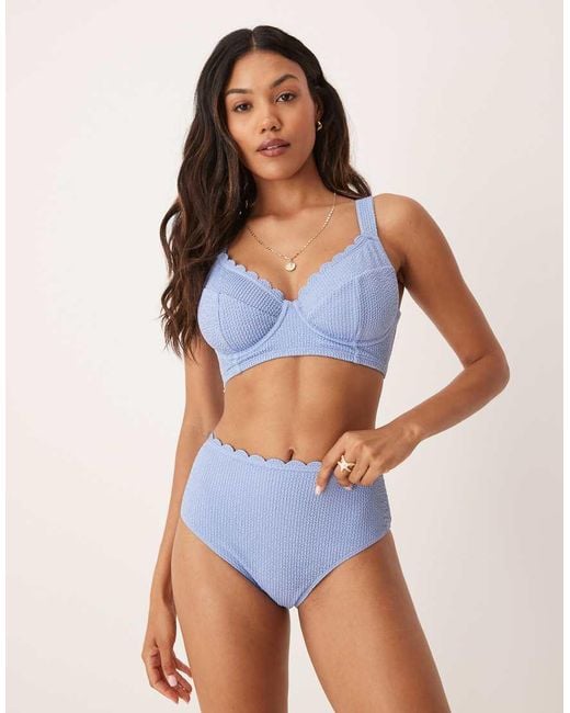 Peek & Beau Blue Crinkle Underwire Bikini Top With Scallop Detail
