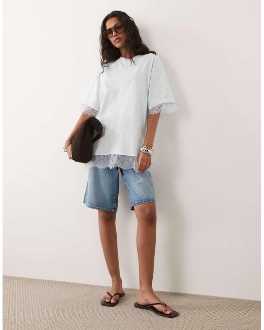 ASOS White Oversized T-shirt With Lace Hem