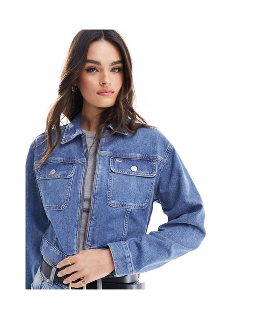 Tommy Hilfiger Blue Clare Cropped Zipped Denim Jacket