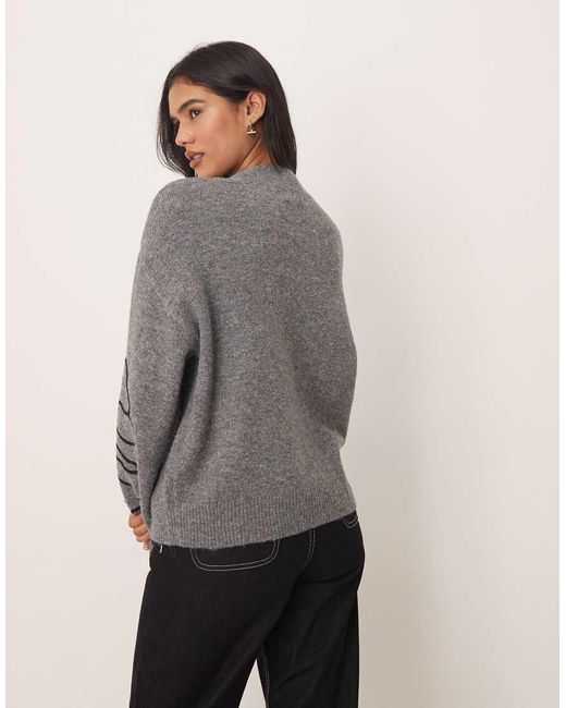 Jdy Gray Floral Stitch Detail Jumper