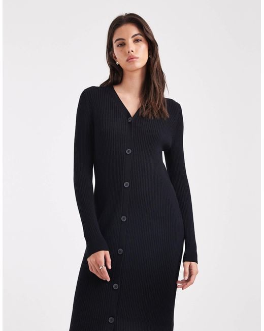 Threadbare Black Button Down Knitted Maxi Dress