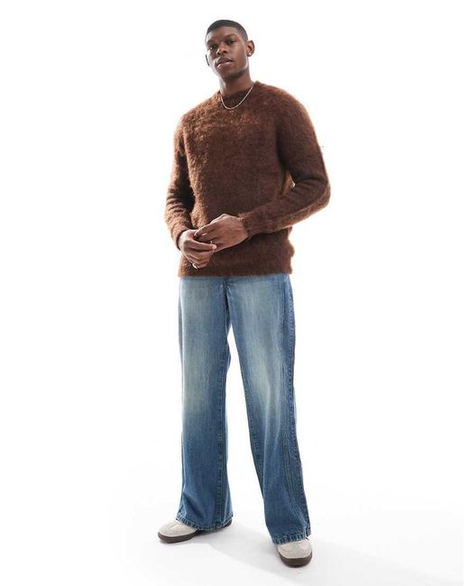 ASOS Brown Knitted Fluffy Jumper for men