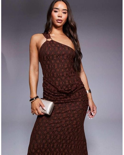 ASOS Brown Ring Detail One Shoulder With Gauging Detail Maxi Dress