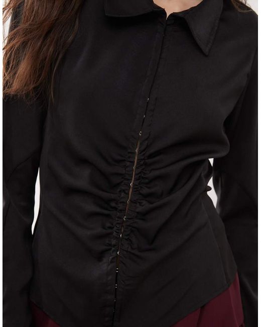 Weekday Black Ruched Satin Shirt