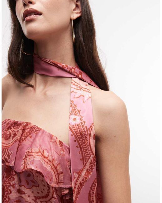 Reclaimed Vintage Red Limited Edition Satin Bandeau Top With Frill Detail And Scarf