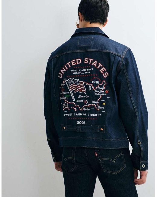 Levi's Blue Usa Back Embroidered Denim Jacket for men
