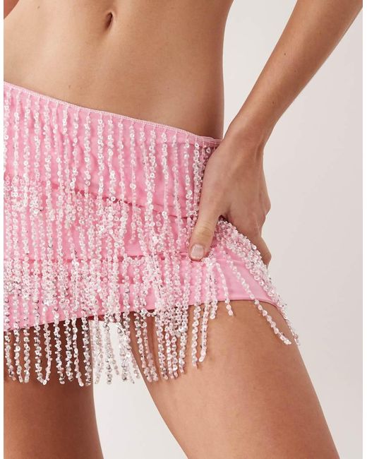 Oh Polly Pink Tiered Embellished Mini Skirt Co-Ord