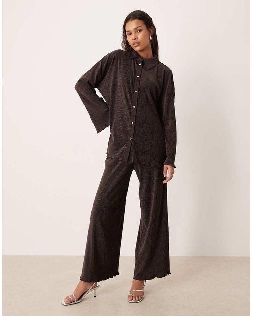 Aware Brown Velvet Plisse Wide Sleeve Shirt Co-Ord