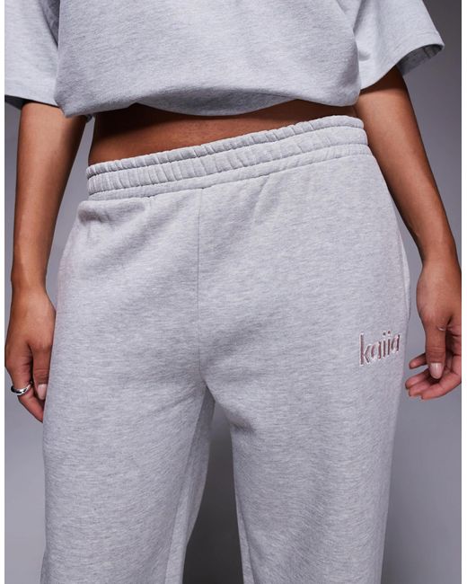 Kaiia Gray Cotton Rich Embroidered Logo Wide Leg Sweatpants