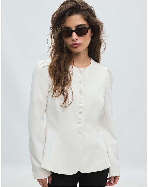 Stradivarius White Peplum Blazer
