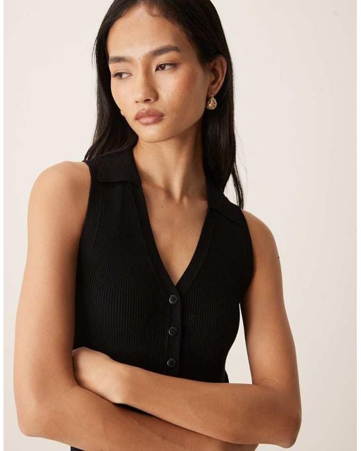 Jdy Blue Rib Knit Sleeveless Polo