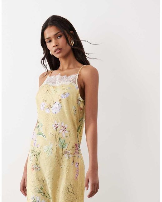 ASOS Natural Satin High Neck Cami Midi Dress With Lace Trims