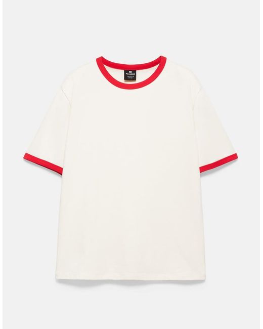 Pull&Bear White Contrast Trim T-Shirt for men