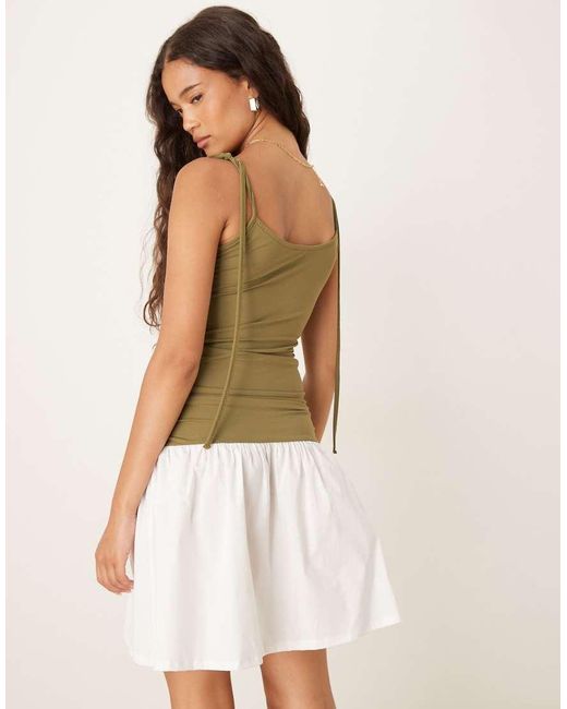 ASOS Green Tie Strap Cut Out Poplin Skirt Mini Dress With Hardware Detail