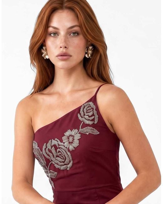 Maya Red Embellished Strappy One Shoulder Maxi Dress