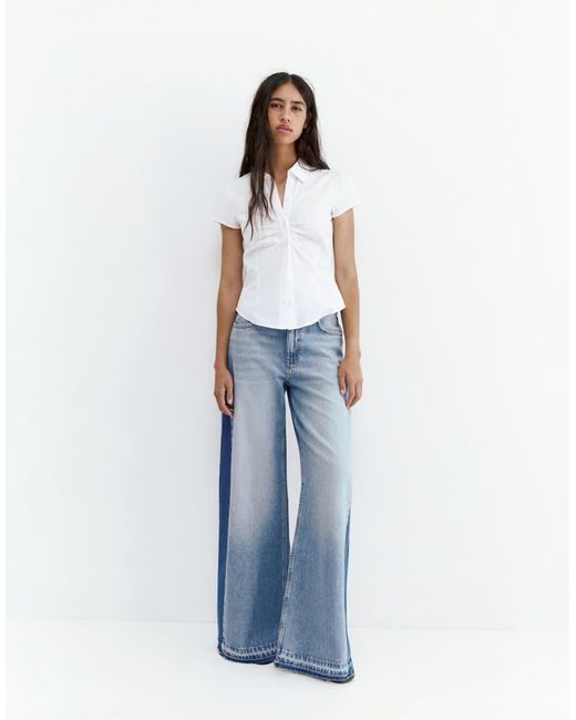 Pull&Bear Jeans Met Wijde Pijpen En Patchwork in het Blue