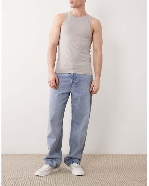 ASOS Blue Essentials 3 Pack Muscle Fit Vest for men