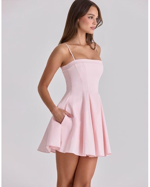 House Of Cb Pink Dolly Cotton Flared Mini Sundress
