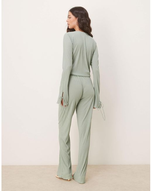 Vila Natural Textured Wide Leg Jersey Trouser Co-ord