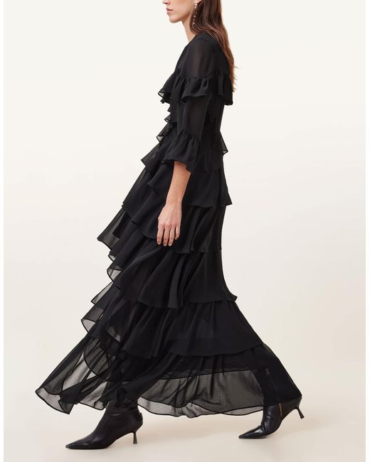 AllSaints Black Nat Ruffled High Low Maxi Dress