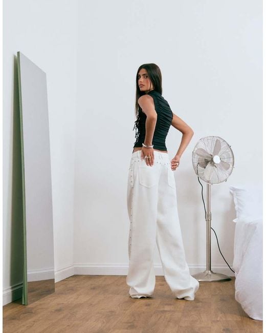 Lioness Gray Exclusive Top Model Wide Leg Studded Detail Jeans