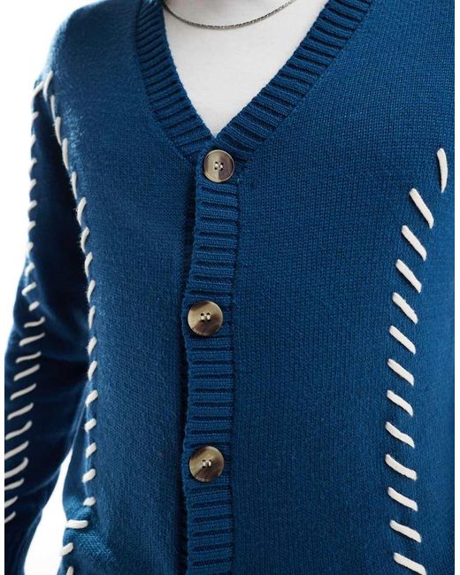 Native Youth Blue Lace-up Detail Relaxed Cardigan for men