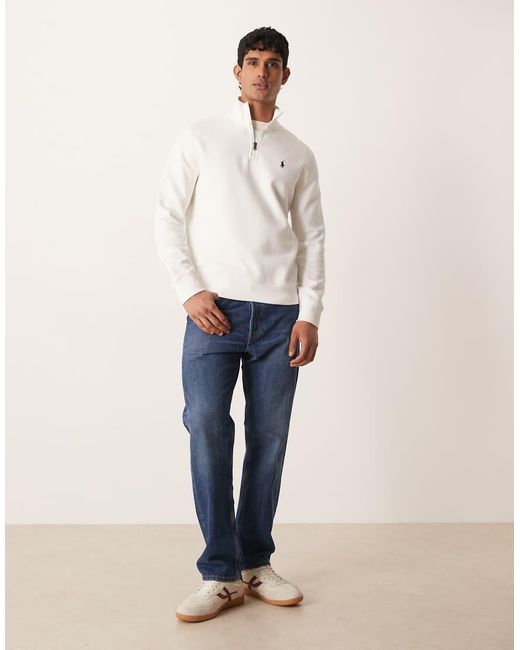 Polo Ralph Lauren White Icon Logo Double Knit Jersey Quarter Zip Sweatshirt for men
