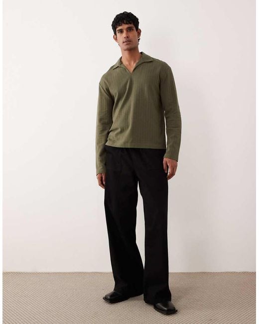 ASOS Green Relaxed Long Sleeve Polo for men