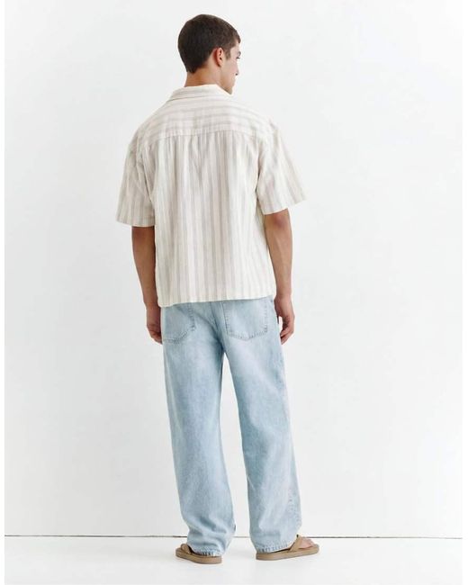 Pull&Bear White Striped Rustic Shirt for men