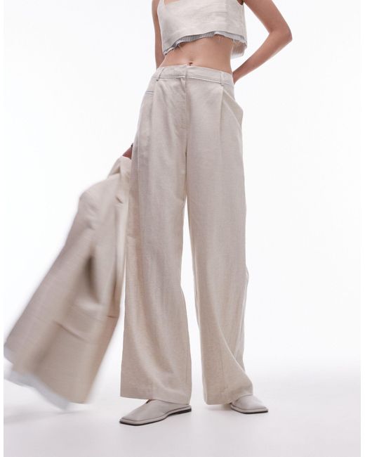TOPSHOP White Co-ord Linen Wide Leg Trouser With Exposed Lining