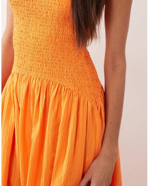 ASOS Orange Crinkle Scoop Neck Maxi Sundress With Shirred Waist