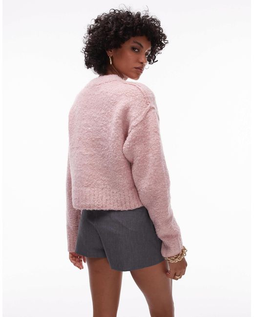 TOPSHOP Red – bouclé-strickjacke