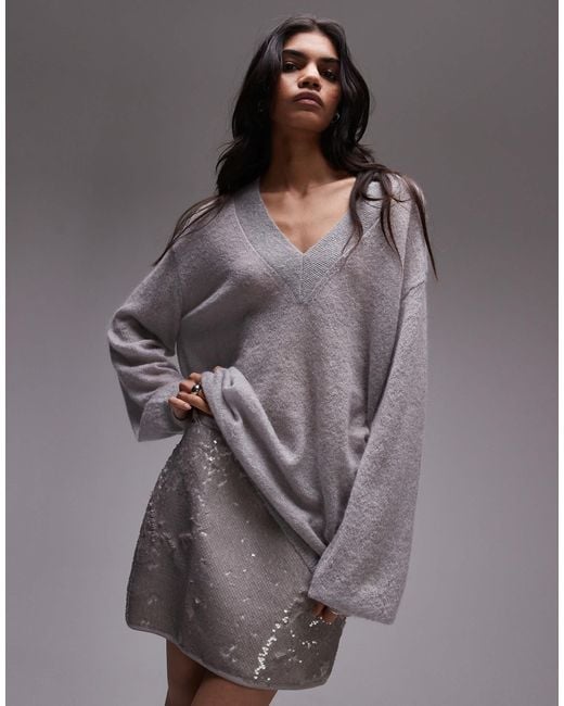 TOPSHOP Gray – locker sitzender feinstrickpullover mit hochwertiger mohair-wolle