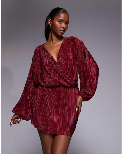 ASOS Red Plissé Blouson Mini Dress
