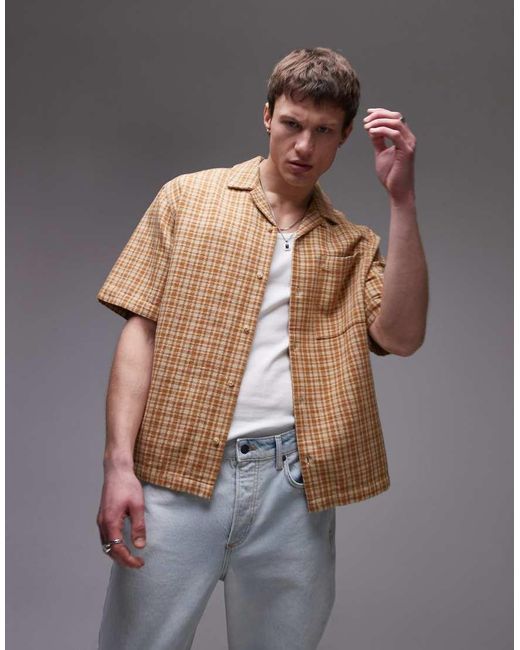 Camisa A Cuadros Holgada De Manga Corta De -Azul Topman de hombre de color Gray