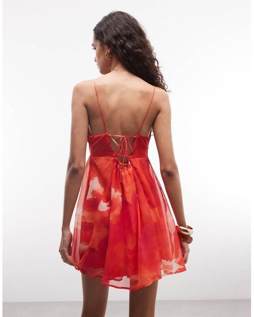ONLY Red Abstract Floral Print Cami Mini Dress