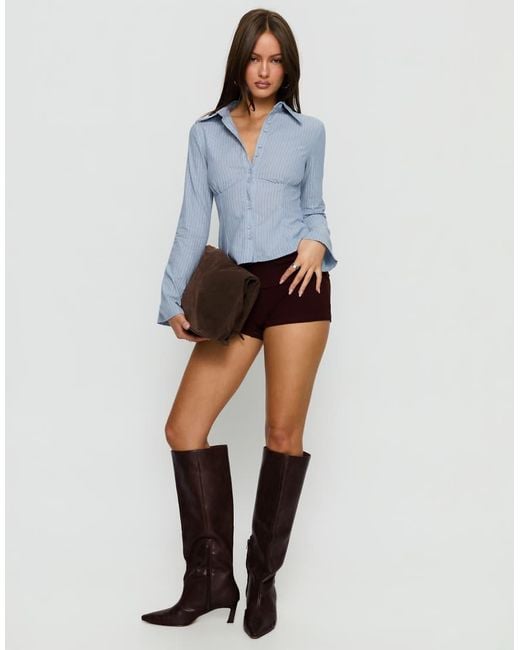 Princess Polly Blue Cottesloe Long Sleeve Fitted Shirt