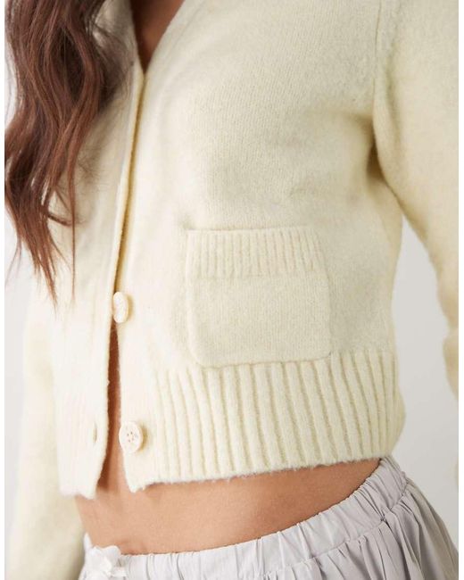 Monki Natural Compact Knitted Cardigan With Pockets