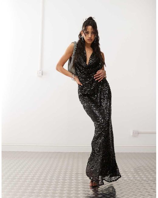 green emerald velvet dress White Long Sleeve Sequin Maxi Dress – Rare London main image 1