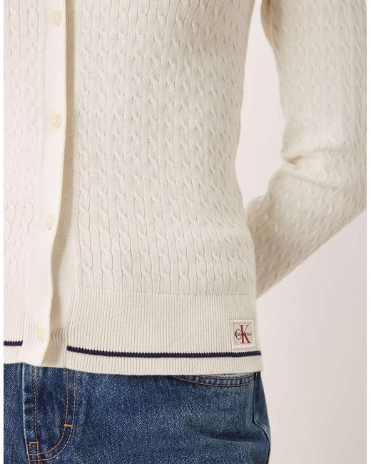 Calvin Klein White Woven Label Cable Knit Cardigan