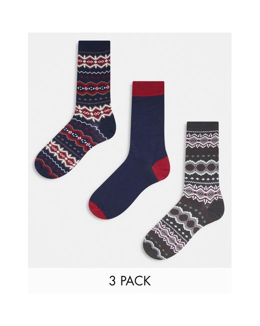 Set regalo con 3 paia di calzini multicolore con motivo fair isle di Barbour in White da Uomo