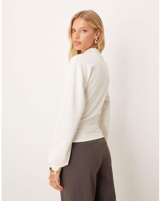 ASOS Natural Cinched Tie Detail Sweatshirt With Grown On Neck