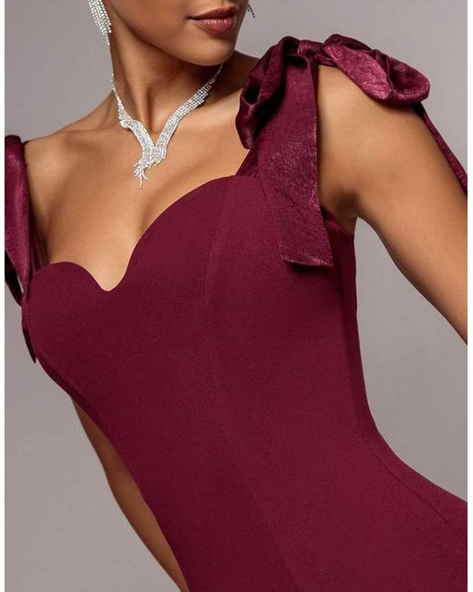 Goddiva Red Multiway Bow Velvet Satin Sweetheart Maxi Dress