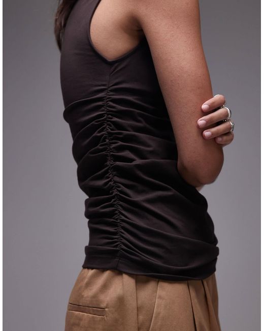 & Other Stories Brown Sleeveless Supersoft Drape Jersey Top With High Neck