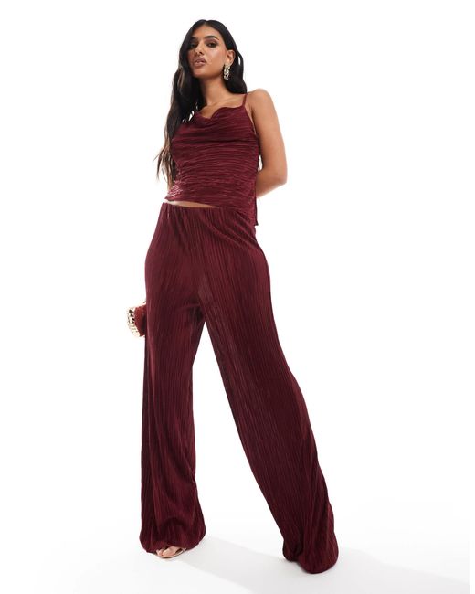 ASOS Red Co-ord Wide Leg High Waisted Plisse Trouser