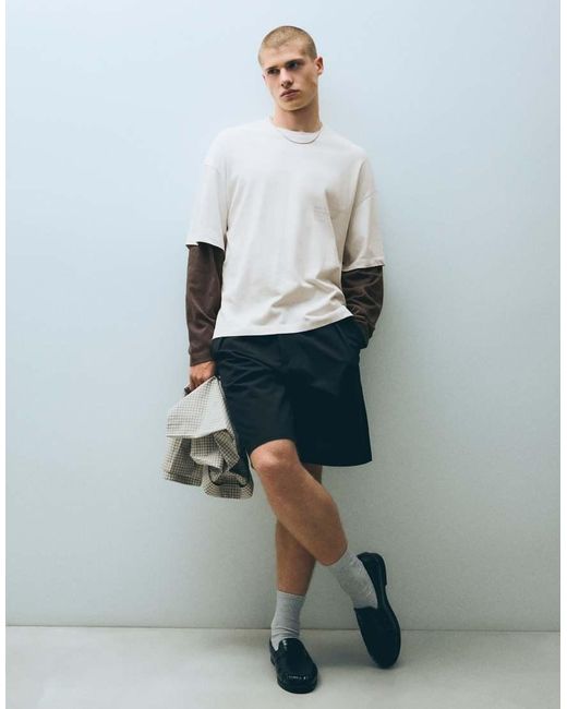 Bershka Gray Contrast Double-sleeve T-shirt for men
