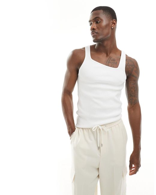 ASOS White Muscle Fit Asymmetric Neck Vest for men