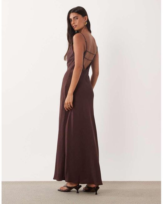 Mango Purple Cowl Neck Strappy Satin Midaxi Dress