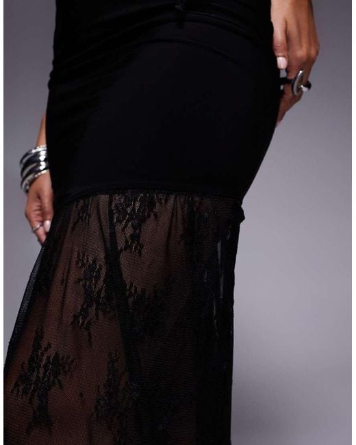 Fashionkilla Blue Exclusive Double Sculpted Slinky Bandeau Sheer Lace Hem Scarf Detail Maxi Dress