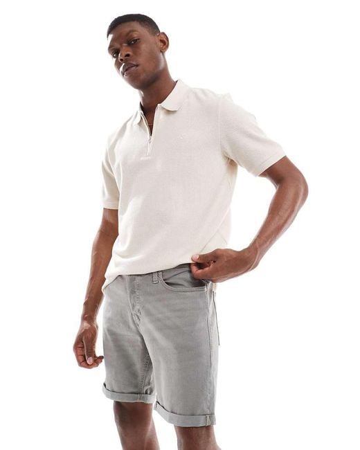 Jack & Jones White Denim Short With Turn Up for men